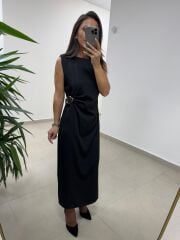 Bb 30562 Siyah Gold Kemer Detaylı Elbise