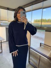 My 1111 Çizgi Detaylı Laci Triko Takım
