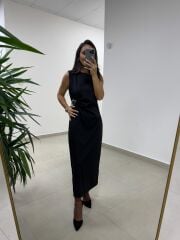 Bb 30562 Siyah Gold Kemer Detaylı Elbise