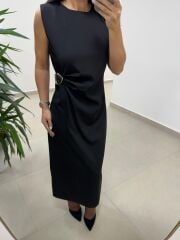 Bb 30562 Siyah Gold Kemer Detaylı Elbise