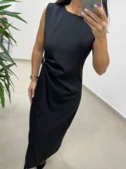 Bb 30562 Siyah Gold Kemer Detaylı Elbise