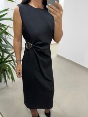 Bb 30562 Siyah Gold Kemer Detaylı Elbise