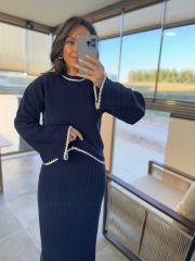 My 1111 Çizgi Detaylı Laci Triko Takım