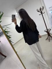 Fp 4924 Oversize Siyah Transparan İpeksi Gömlek