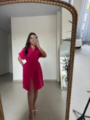 Art 4025 Dört Cepli Fuşya Gömlek Elbise