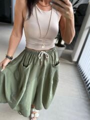 Bb 28460 Haki Floş Keten Pantolon