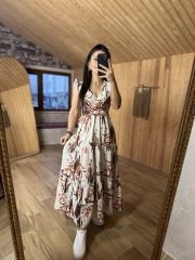 My 3073 Kahve çiçekli kolsuz keten elb
