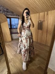 My 3073 Kahve çiçekli kolsuz keten elb