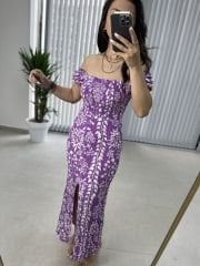 Purple pencil dress with front and back gusset