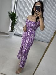 Purple pencil dress with front and back gusset