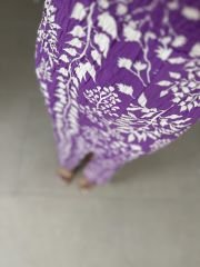 Purple pencil dress with front and back gusset