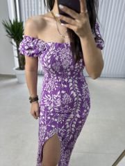 Ön arka gipeli mor kalem elbise