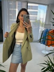 Foo New Oil Green Linen Blazer Jacket
