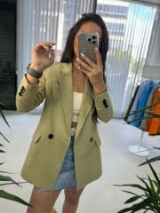 Foo New Oil Green Linen Blazer Jacket