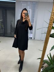 Ms Degaje Yaka Cepli Crep Siyah Elbise