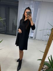 Ms Degaje Yaka Cepli Crep Siyah Elbise