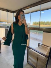 My 1111 Çizgi Detaylı Zümrüt Triko Takım