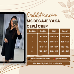 Ms Degaje Yaka Cepli Crep Siyah Elbise