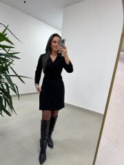 Mc 5909 Siyah Kruvaze Tokalı Elbise