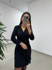 Mc 5909 Siyah Kruvaze Tokalı Elbise