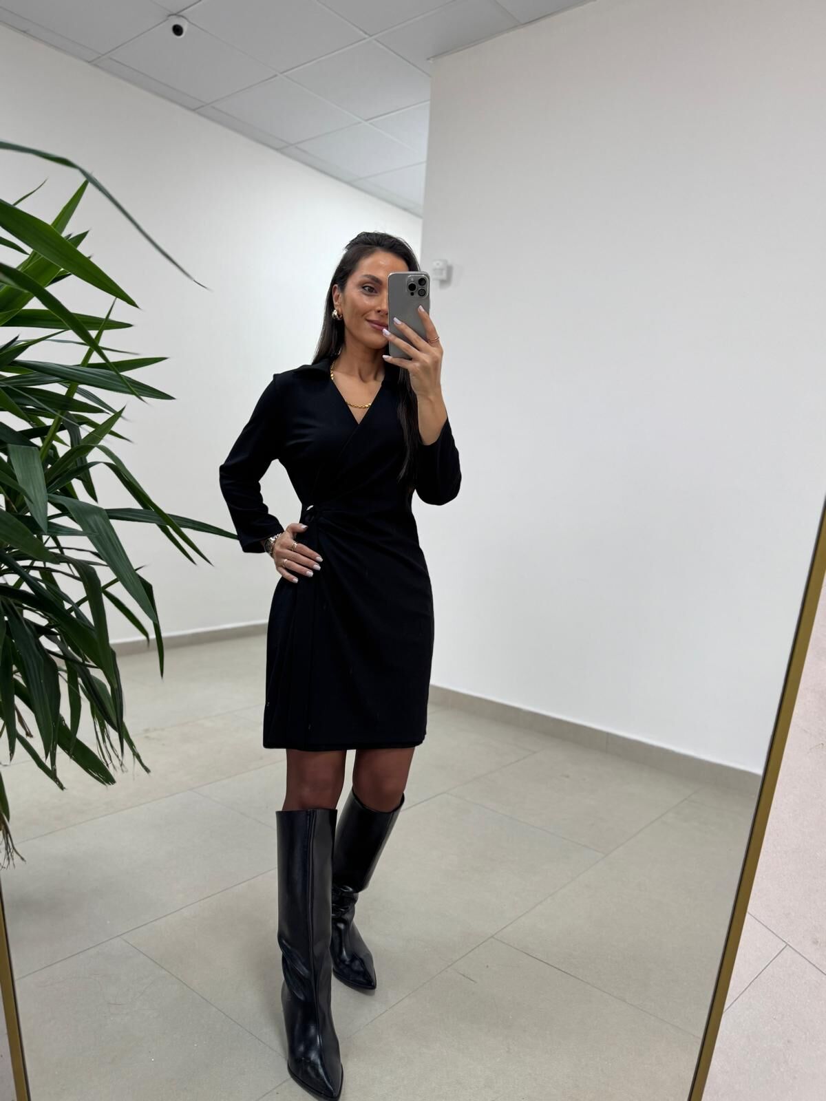 Mc 5909 Siyah Kruvaze Tokalı Elbise