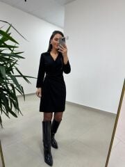 Mc 5909 Siyah Kruvaze Tokalı Elbise