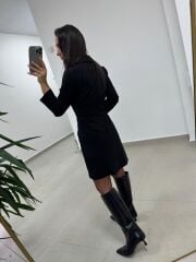 Mc 5909 Siyah Kruvaze Tokalı Elbise