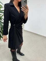 Mc 5909 Siyah Kruvaze Tokalı Elbise