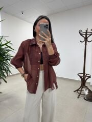 Fp 4924 Oversize Tarçın Transparan İpeksi Gömlek