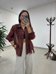 Fp 4924 Oversize Tarçın Transparan İpeksi Gömlek