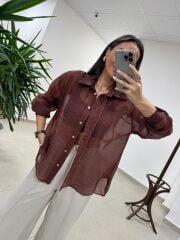 Fp 4924 Oversize Tarçın Transparan İpeksi Gömlek