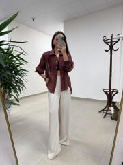 Fp 4924 Oversize Tarçın Transparan İpeksi Gömlek