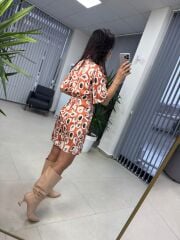 Mc 5849 Kruvaze Kahve Dalgalı Saten Elbise