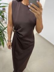 Bb 30562 Kahve Gold Kemer Detaylı Elbise