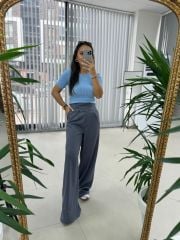 Mc 3016 Cross Button Detailed Gray Trousers