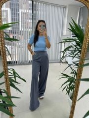 Mc 3016 Çapraz Düğme Detaylı Gri Pantolon