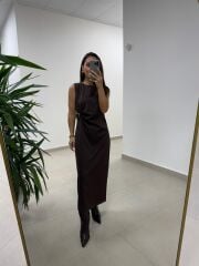 Bb 30562 Kahve Gold Kemer Detaylı Elbise