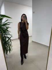 Bb 30562 Kahve Gold Kemer Detaylı Elbise