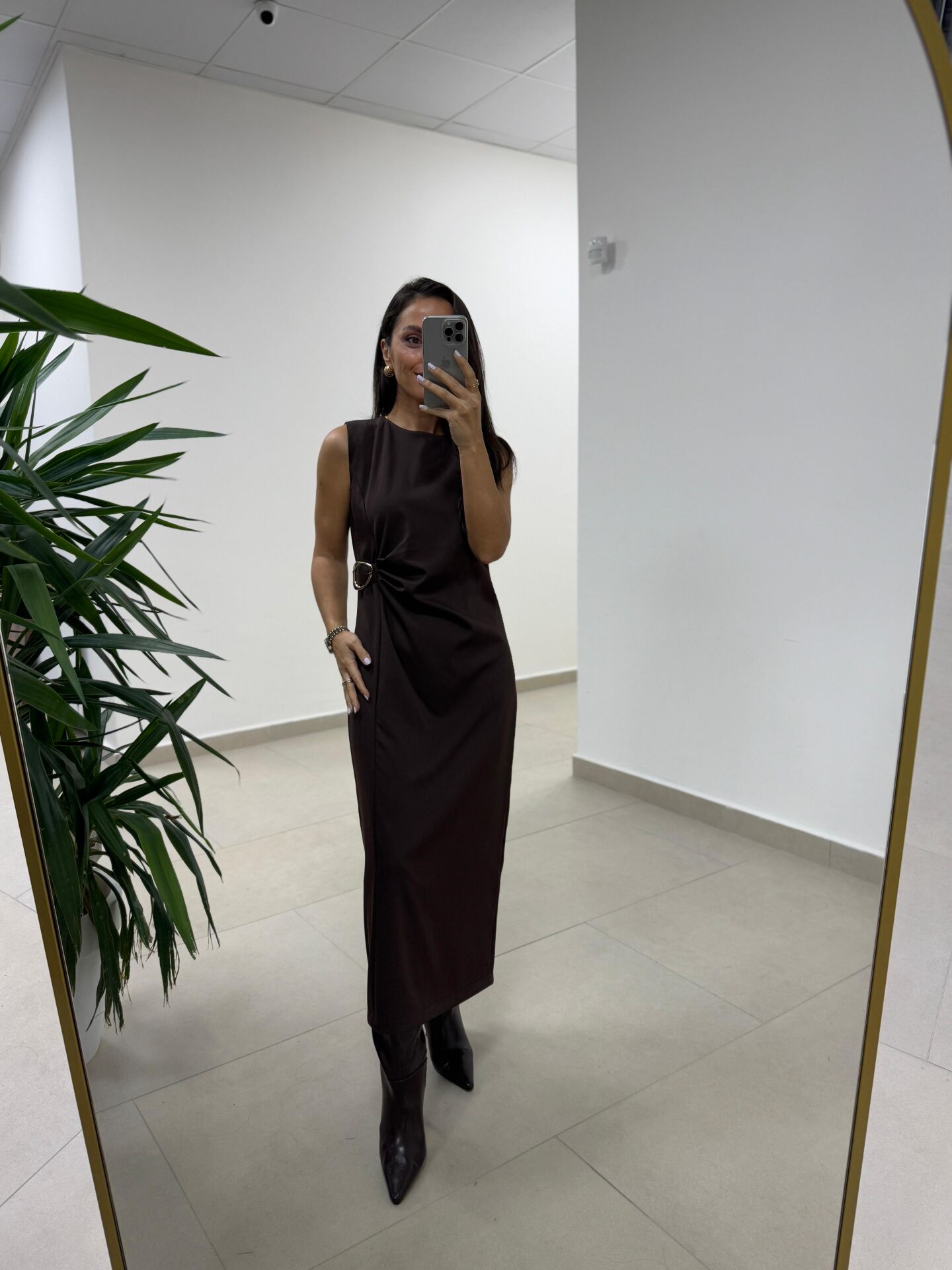 Bb 30562 Kahve Gold Kemer Detaylı Elbise