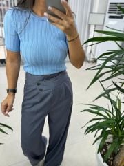 Mc 3016 Çapraz Düğme Detaylı Gri Pantolon