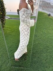 Sv 245012 Baklava Desen Ekru Triko Elbise