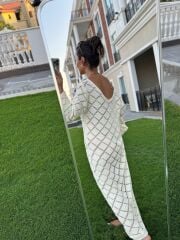 Sv 245012 Baklava Desen Ekru Triko Elbise