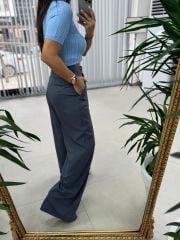 Mc 3016 Çapraz Düğme Detaylı Gri Pantolon