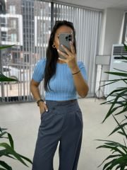 Mc 3016 Cross Button Detailed Gray Trousers