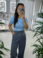 Mc 3016 Cross Button Detailed Gray Trousers