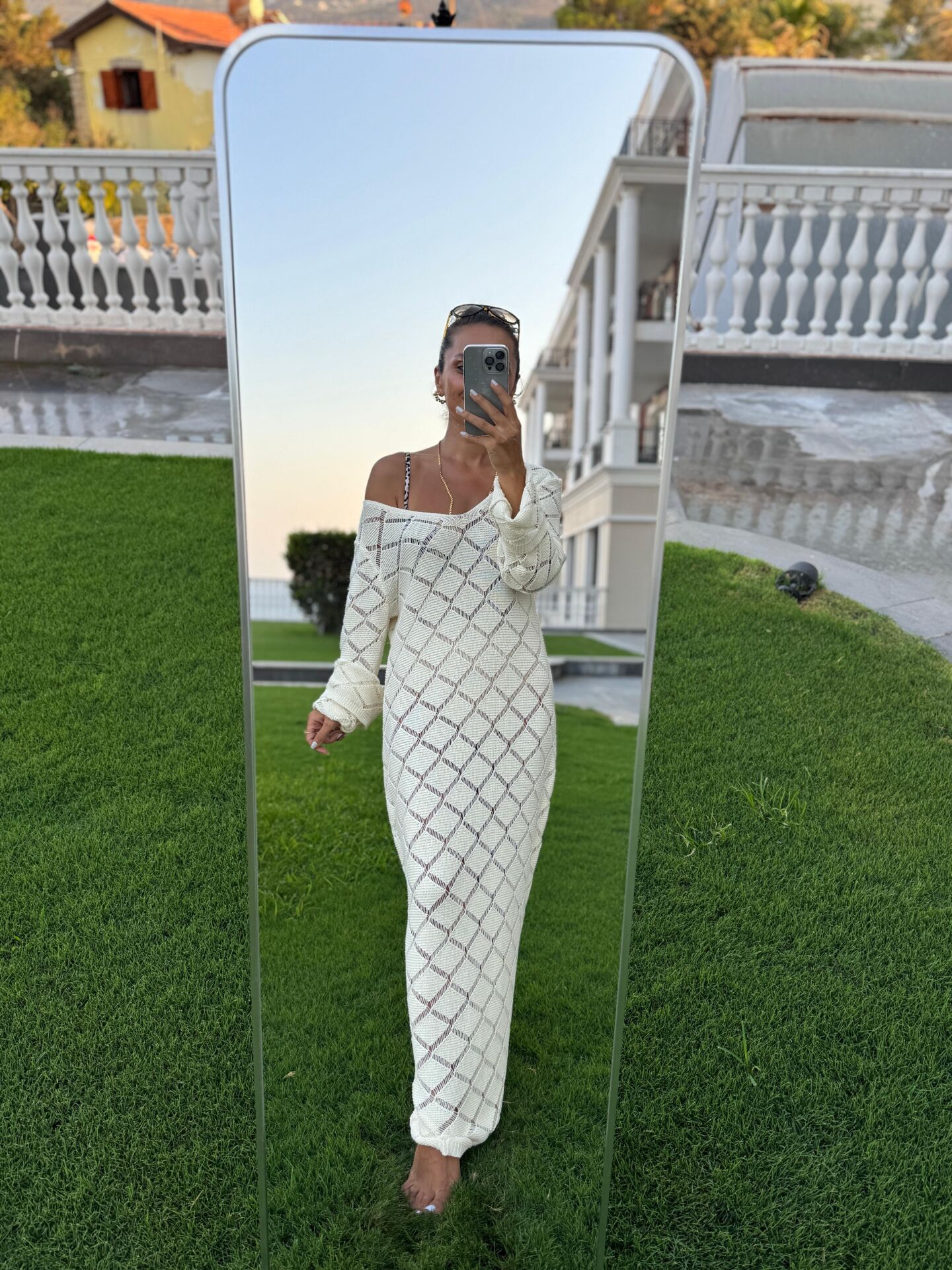 Sv 245012 Baklava Desen Ekru Triko Elbise