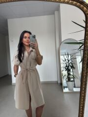 Art 4025 Dört Cepli Taş Gömlek Elbise