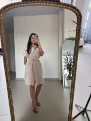 Art 4025 Dört Cepli Taş Gömlek Elbise