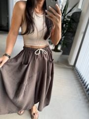 Bb 28460 Kahve Floş Keten Pantolon