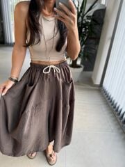 Bb 28460 Kahve Floş Keten Pantolon